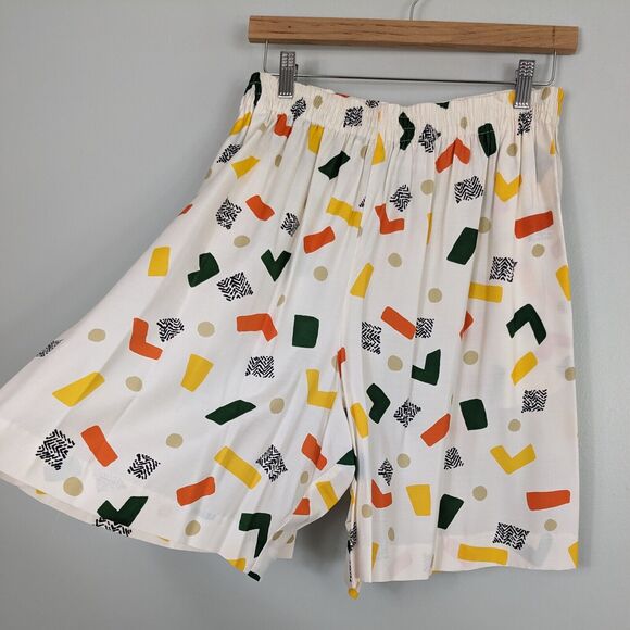 Vintage 80S 90S Top Shorts Set Geometric Multicolor Funky Bermuda Work Cream 10 - Picture 9 of 13